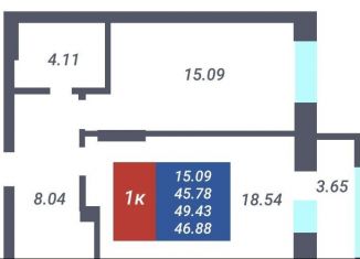 Продажа однокомнатной квартиры, 46.9 м2, Новосибирск, Заельцовский район, Светлановская улица, 52/2