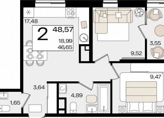 Продажа 2-комнатной квартиры, 48.6 м2, Краснодар, Сормовская улица, 1/2к2, Сормовская улица