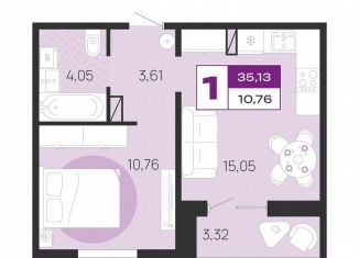 Продаю однокомнатную квартиру, 35.1 м2, Брянск