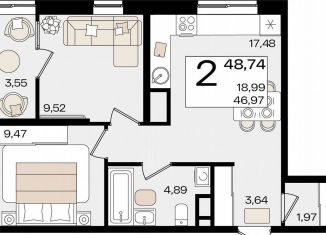 Продаю 2-комнатную квартиру, 48.7 м2, Краснодар, Сормовская улица, 1/2к2, Сормовская улица