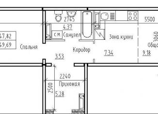 Продажа двухкомнатной квартиры, 49.7 м2, рабочий посёлок Краснообск, 3-й микрорайон, 12А