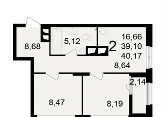 Продам двухкомнатную квартиру, 40.2 м2, Рязань