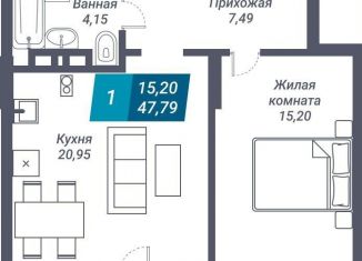 Однокомнатная квартира на продажу, 53.6 м2, Новосибирск, улица Королёва, 19, метро Маршала Покрышкина