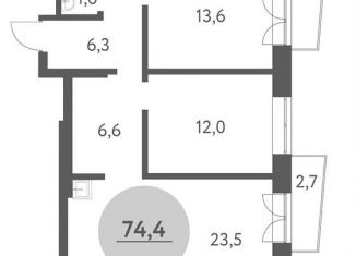 3-комнатная квартира на продажу, 74.4 м2, Новосибирск