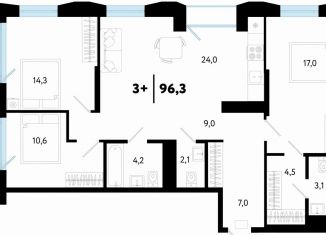 Продается 3-ком. квартира, 96.3 м2, Тюменская область, улица Судостроителей, 56