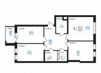 Продаю 3-ком. квартиру, 95.7 м2, Липецк