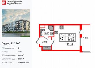 Продам квартиру студию, 21.3 м2, Санкт-Петербург, Московский район