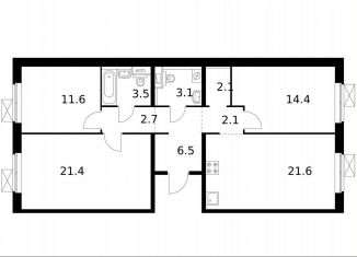 Продажа трехкомнатной квартиры, 89 м2, Котельники, ЖК Белая Дача Парк, микрорайон Парковый, 1к21