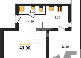 Продам 1-ком. квартиру, 43 м2, Калининград