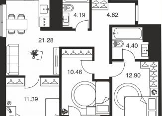 Продам трехкомнатную квартиру, 72.3 м2, Тула, Центральный территориальный округ