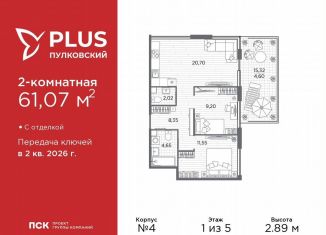 Продажа 2-комнатной квартиры, 61.1 м2, Санкт-Петербург, Московский район