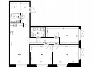 Продажа 3-ком. квартиры, 87.3 м2, Москва