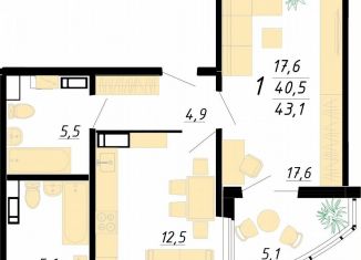 Продам 1-комнатную квартиру, 43.1 м2, Воронеж, Советский район, улица Полковника Богомолова, 1