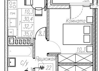 1-комнатная квартира на продажу, 32.7 м2, Калининградская область