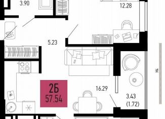 Продажа двухкомнатной квартиры, 57.5 м2, Аксай