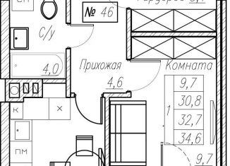 Продам 1-ком. квартиру, 32.7 м2, Калининградская область