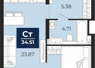 1-комнатная квартира на продажу, 34 м2, Тюменская область, Арктическая улица, 16