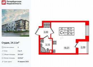 Продается квартира студия, 24.1 м2, Санкт-Петербург, метро Звёздная