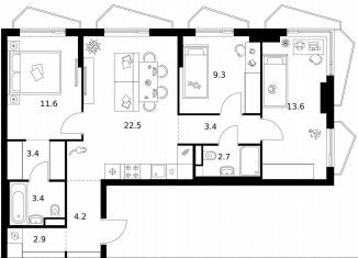 Трехкомнатная квартира на продажу, 77 м2, Москва, жилой комплекс Мичуринский Парк, 4.2