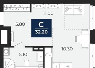 Продажа однокомнатной квартиры, 32.2 м2, Тюмень, Центральный округ