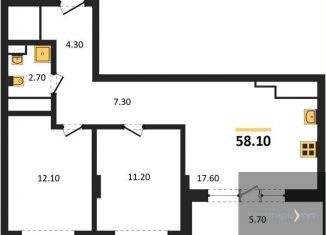 Продаю 2-ком. квартиру, 58.1 м2, Воронеж, Железнодорожный район