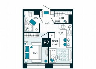 Продаю однокомнатную квартиру, 31.9 м2, Тула