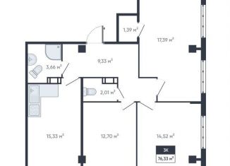 Трехкомнатная квартира на продажу, 77.5 м2, Мурино, улица Шоссе в Лаврики, 93