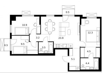 Продажа трехкомнатной квартиры, 78.3 м2, Москва