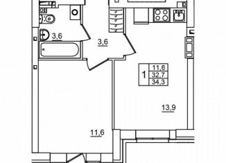 Продается однокомнатная квартира, 34.3 м2, Волгоградская область