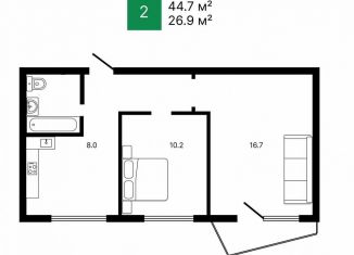 Продается 2-комнатная квартира, 44.7 м2, Пенза, Ленинский район, улица Карпинского, 37