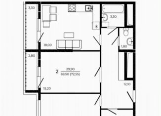 Продается двухкомнатная квартира, 72.6 м2, Ростов-на-Дону, Советский район