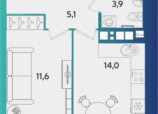 Продается 1-комнатная квартира, 38.4 м2, Удмуртия, улица Архитектора П.П. Берша, 44