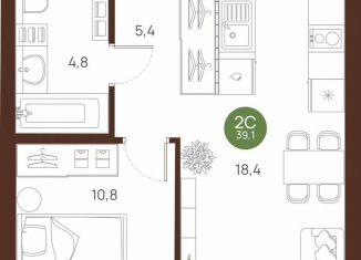 Продается однокомнатная квартира, 39.1 м2, Новосибирская область