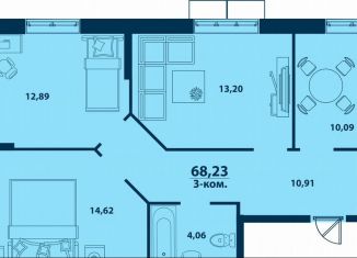 Трехкомнатная квартира на продажу, 68.2 м2, Уфа, Ленинский район