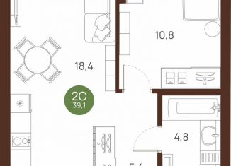 Продажа однокомнатной квартиры, 39.1 м2, Новосибирская область