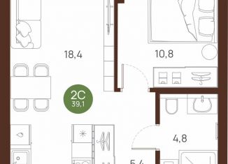 1-ком. квартира на продажу, 39.1 м2, Новосибирская область