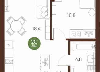 1-ком. квартира на продажу, 39.1 м2, Новосибирская область, улица Ясный Берег, 30/2