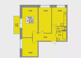 Трехкомнатная квартира на продажу, 65.9 м2, деревня Новое Девяткино, Главная улица, 2