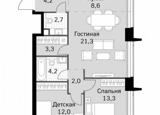 Продается двухкомнатная квартира, 71.6 м2, Москва, станция Беговая