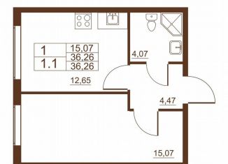 Продажа 1-комнатной квартиры, 36.3 м2, Санкт-Петербург, Московское шоссе, 262к1