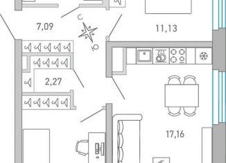 Продажа двухкомнатной квартиры, 52.3 м2, Санкт-Петербург, набережная Чёрной речки, 1, метро Чёрная речка