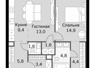 Продаю однокомнатную квартиру, 58.9 м2, Москва, метро Беговая