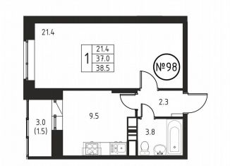 Продается 1-комнатная квартира, 38.5 м2, Домодедово