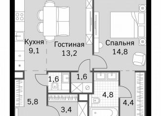 Продается однокомнатная квартира, 58.7 м2, Москва, метро Беговая