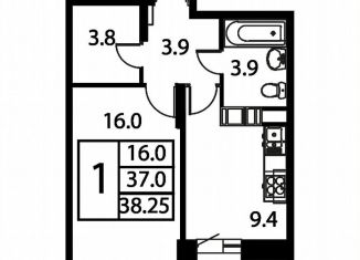 Продается 1-комнатная квартира, 38.3 м2, Домодедово