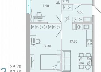 Продажа 2-комнатной квартиры, 59.2 м2, Сертолово, улица Ларина, 9