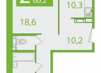 2-ком. квартира на продажу, 60.2 м2, Томская область, улица Пришвина, 46