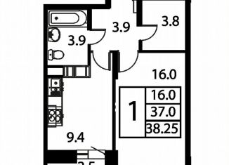 Продается однокомнатная квартира, 38.3 м2, Домодедово