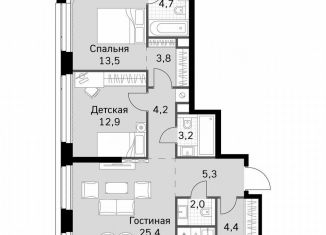 Продам 2-ком. квартиру, 84.4 м2, Москва, метро Беговая