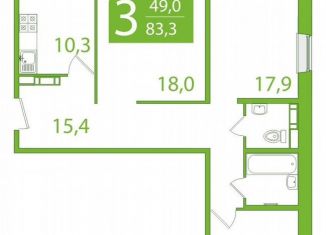 Продам 3-ком. квартиру, 83.3 м2, Томская область, улица Пришвина, 46